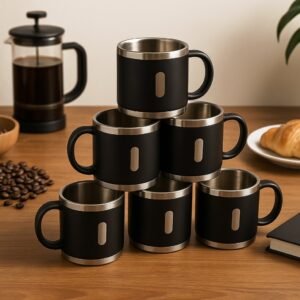 Apex Premium Stainless Steel Double Wall Coffee Mug Gift Set (6 Pcs - 150 ML)